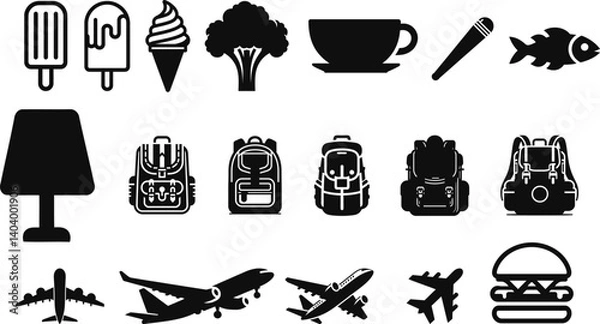 Fototapeta Versatile Icon Collection – Food, Travel, and Lifestyle Symbols
