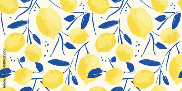 Obraz Vector seamless pattern with abstract lemons. Trendy hand drawn art textures. Modern abstract design for paper, cover, fabric, interior decor and other
