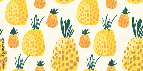 Obraz Vector seamless pattern with abstract pineapples. Trendy hand drawn art textures. Modern abstract design for paper, cover, fabric, interior decor and other