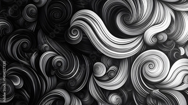 Fototapeta A stunning monochromatic swirl pattern, showcasing dynamic movement and depth in shades of black, gray, and white.