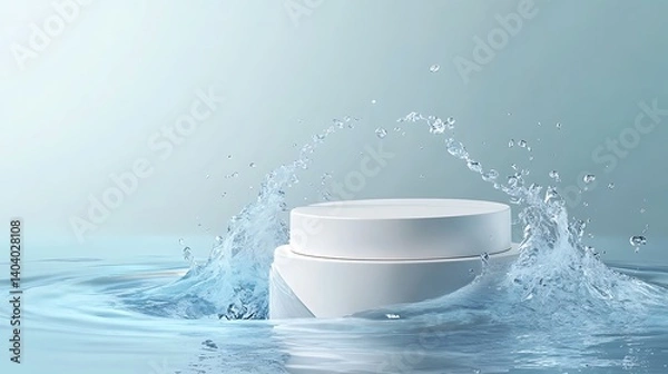 Obraz White cosmetic product, water splash, abstract display, digital rendering