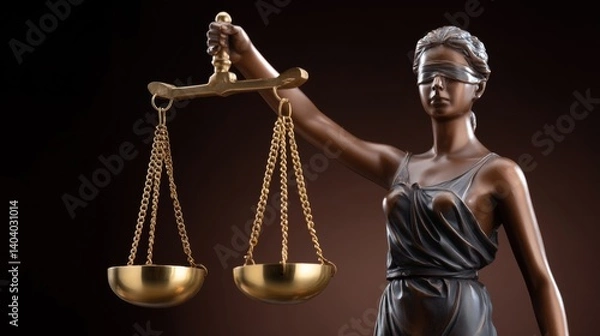 Obraz A statue of a woman holding a scale with a blindfold on