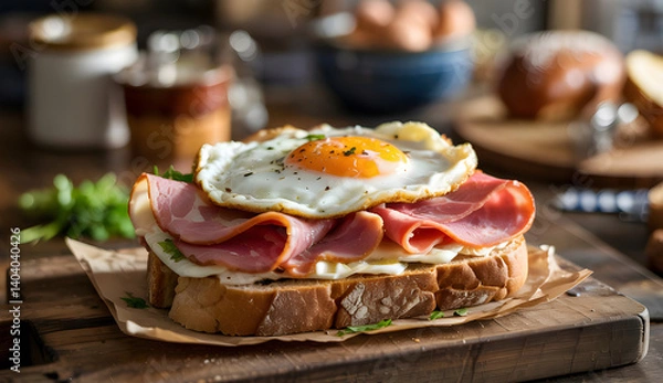 Fototapeta  Sandwich with  ham and egg
