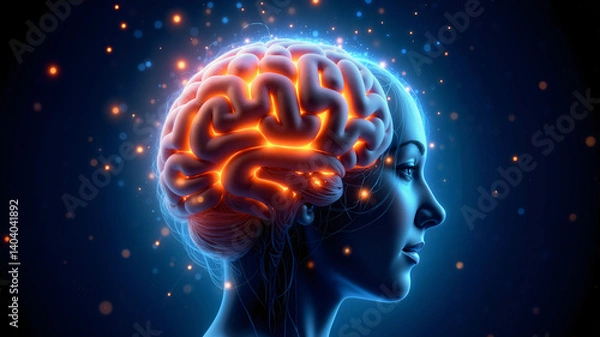 Fototapeta human head with brain