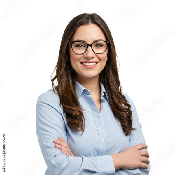 Obraz Professional woman with black-rimmed glasses and confident smile in a business casual portrait isolated on transparent background
