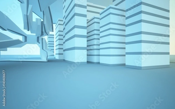 Fototapeta Abstract white interior of the future with glass. 3D illustration and rendering