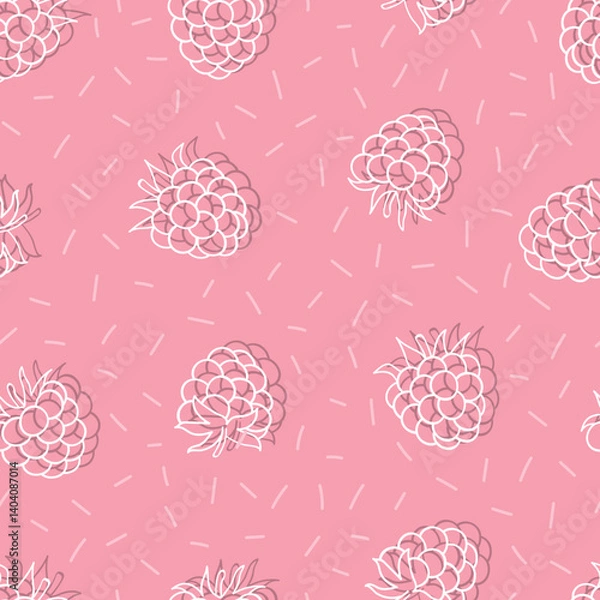 Fototapeta Abstract seamless berry pattern in pink color with doodle raspberry