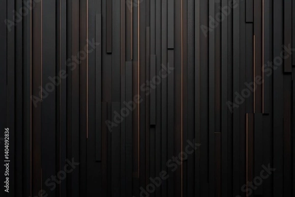 Fototapeta Abstract modern wallpaper design featuring dark brown vertical wood strips. Ultra-realistic 3D rendering with cinematic lighting showcases textured wall panel. 8K resolution.