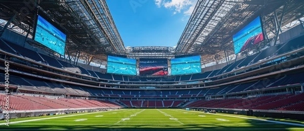 Obraz Empty football stadium with large screens.