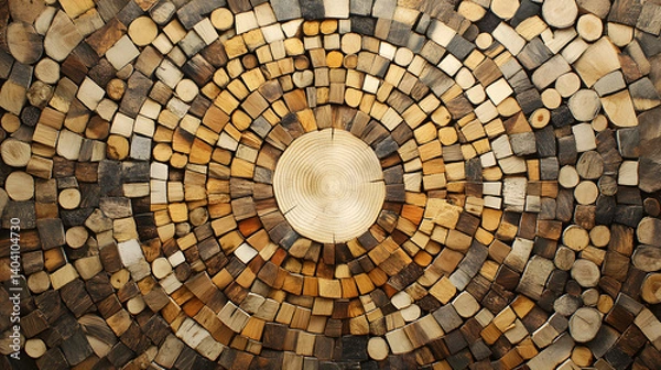 Fototapeta Rustic Harmony: The Artful Symmetry and Warmth of a Neatly Stacked Firewood Pile