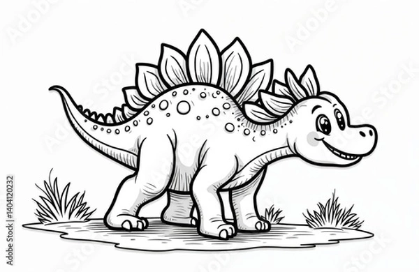 Fototapeta Adorable stegosaurus coloring page. Smiling dinosaur illustration with simple outlines, perfect for kids. Ideal for coloring, creative art activities, kids entertainment, preschool education, fun