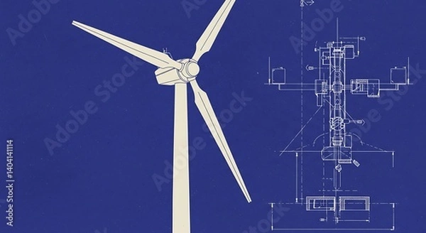 Obraz Wind Turbine Blueprint Design Engineering Schematic