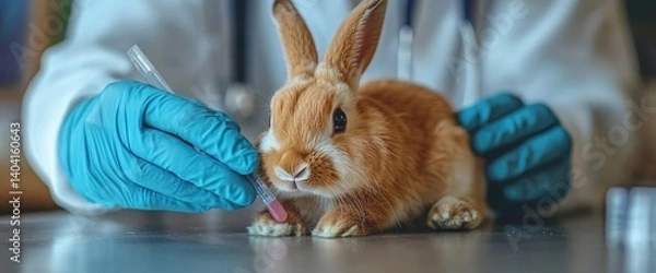 Obraz Vet examining rabbit, clinic background