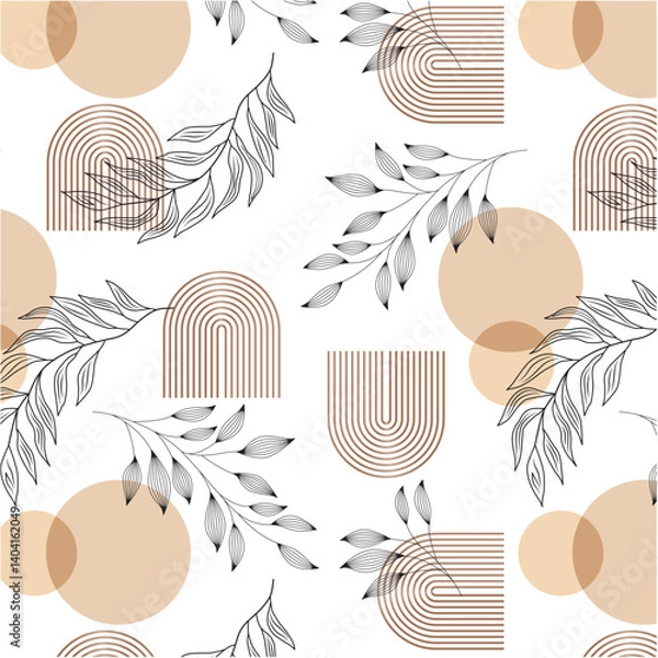 Obraz Leaves and geometric abstract decorative pattern boho style