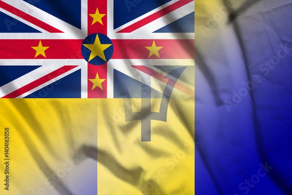 Fototapeta Niue and Barbados national flag transborder negotiation BRB NIU