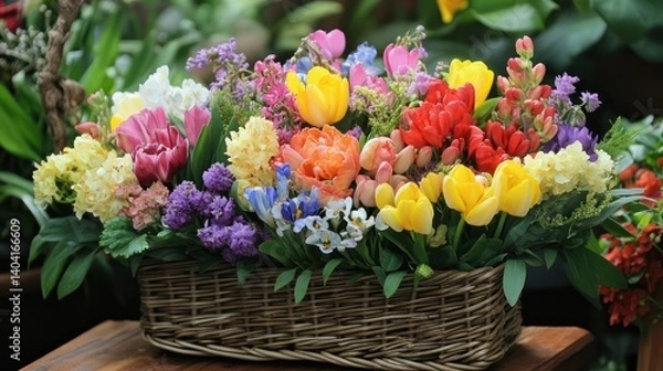 Obraz Abundant springtime symphony: a vibrant flower basket overflowing with seasonal colors