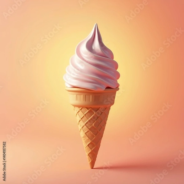 Fototapeta Realistic Ice Cream Cone Mockup on a Sunset Gradient Background – Y2K Style Aesthetic