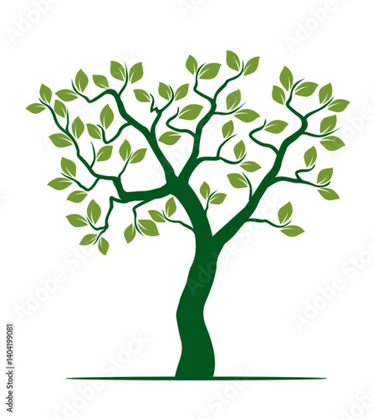 Obraz Shape of green Tree with Leaves and Roots. Vector outline Illustration.