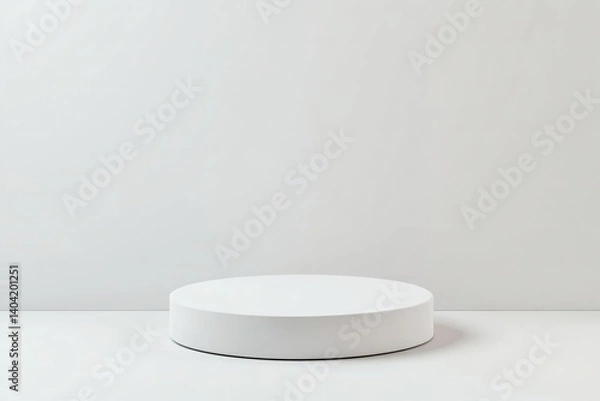 Obraz Minimalist White Cylinder Podium Against a Soft White Background, Ideal for Product Showcase in a Clean and Simple Studio Setting
