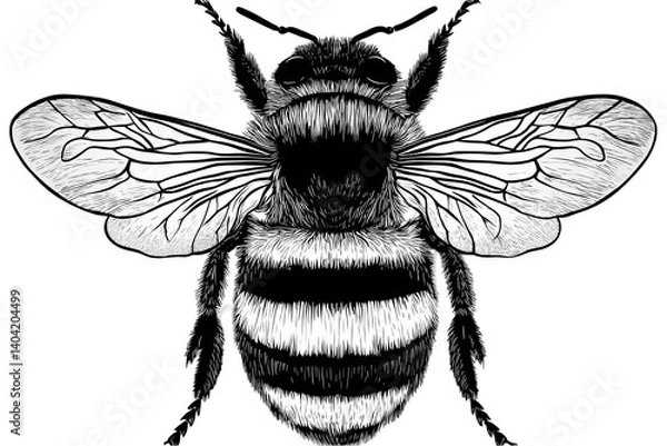 Fototapeta Detailed Bee Illustration With Black And White Color Wings Isolated On Transparent Background