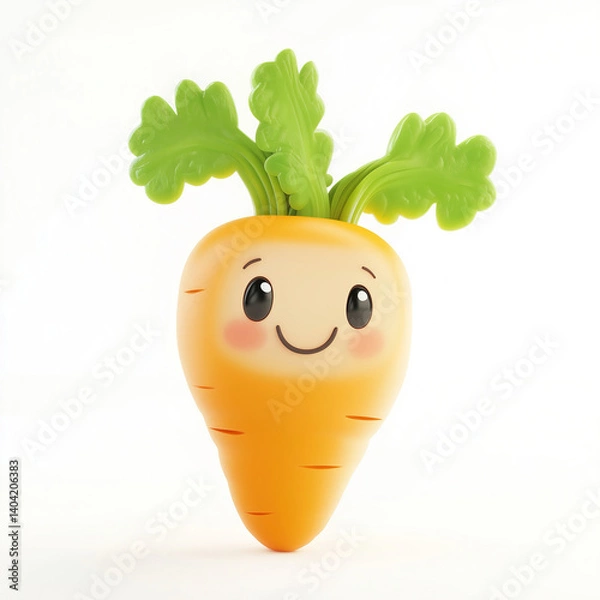 Fototapeta Cute cartoon 3d friendly carrot with big eyes and cheerful expression on white background