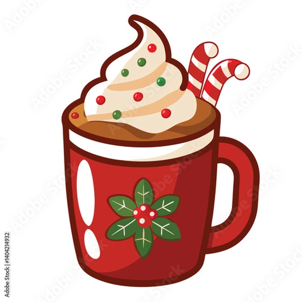 Fototapeta Christmas hot cocoa isolated on white background
