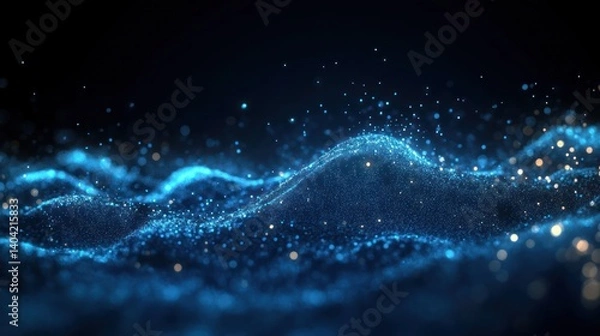 Fototapeta Abstract Ocean Wave with Bioluminescent Particles in Dark Blue Background