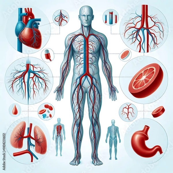 Obraz Human arterial and venous circulatory system. Vector illustration. 