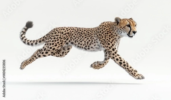 Obraz Dynamic Cheetah Leaping with Power and Elegance on a Minimalistic White Background