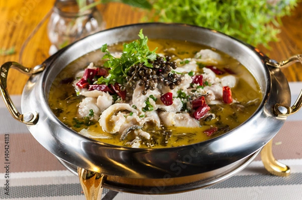 Obraz Boiled Fish with Pickled Cabbage and Chili