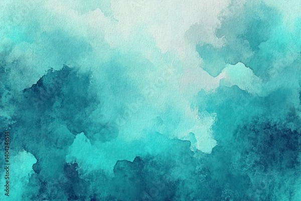 Fototapeta Teal and Turquoise Watercolor Texture Abstract Background Digital Painting