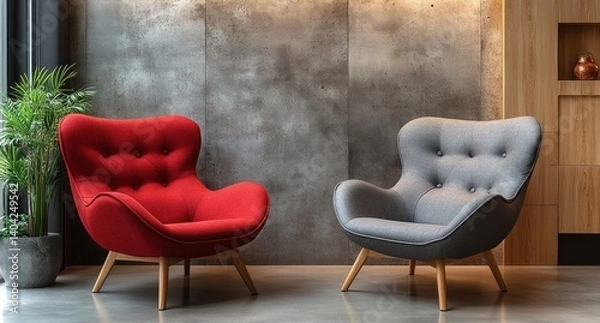 Obraz Red and Gray Chairs Discussion in Modern Business Environment