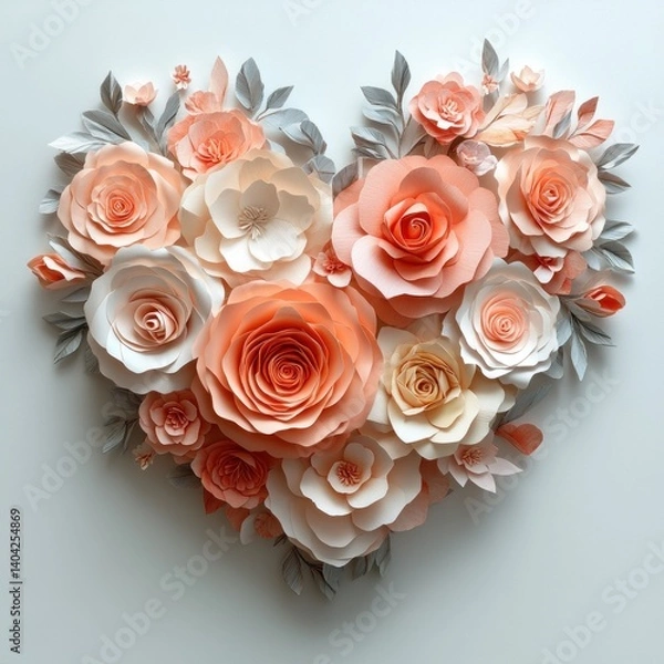 Obraz Heart-Shaped Floral Art with Layered Roses in Soft Pastel Colors