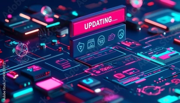 Obraz System Update with Neon Tech Interface.