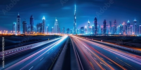 Obraz Dubai Skyline with Light Trails