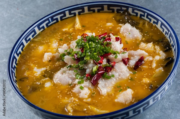 Obraz Boiled Fish with Pickled Cabbage and Chili