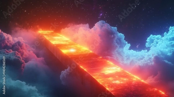 Fototapeta Celestial Pathway, An Ethereal Bridge Through Nebula Clouds and Distant Stars