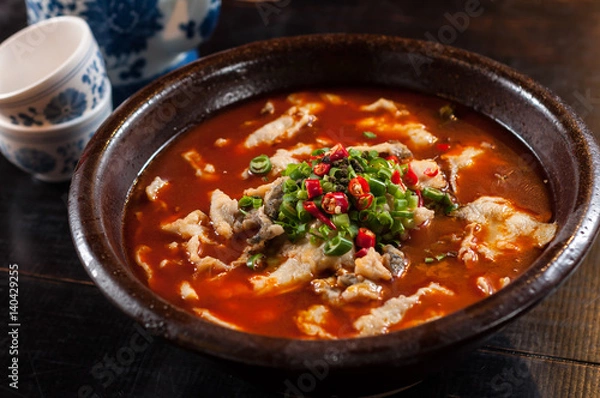 Obraz Boiled Fish with Pickled Cabbage and Chili