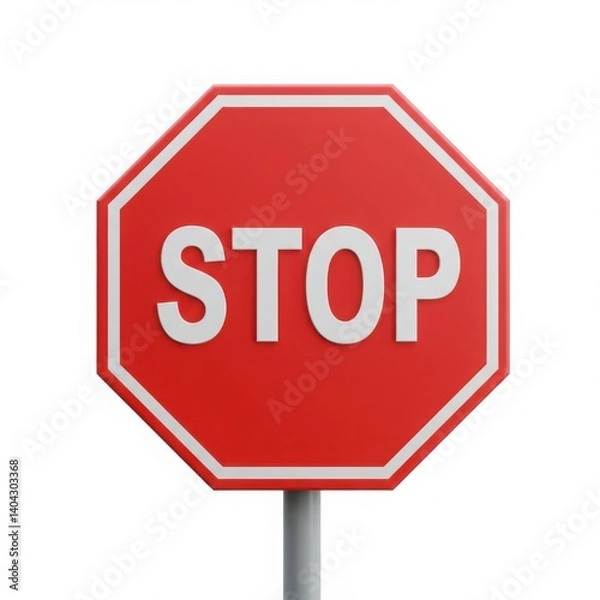 Fototapeta Red stop sign with pole illustration isolated on white background