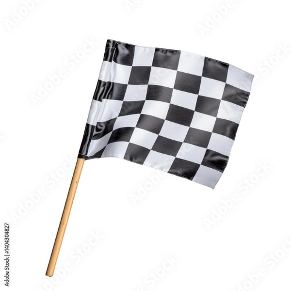 Fototapeta Classic checkered flag symbolizing speed and victory in racing events against a clear blue sky background isolated on a white background.