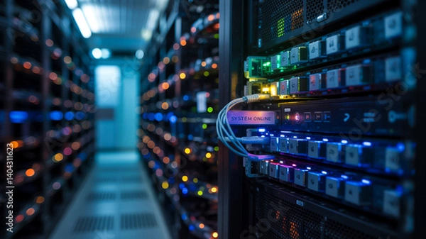 Obraz High-Performance Data Center Infrastructure with Blue LED Illumination