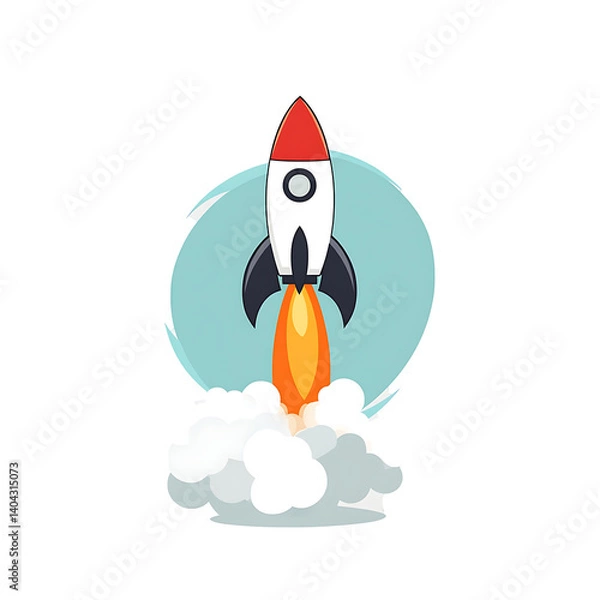 Fototapeta Minimalist rocket blasting off with smoke