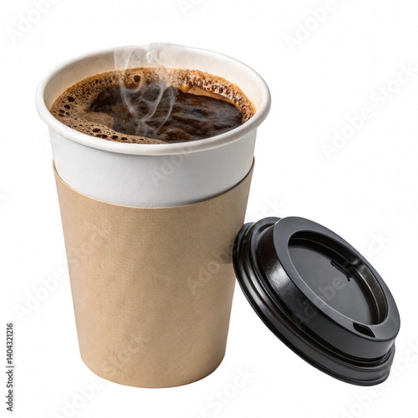 Obraz Steaming Hot Coffee in a Disposable Cup Mockup Isolated, No Label, Perfect for Branding and Design Projects