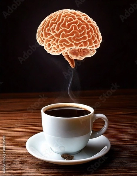 Obraz Generated image. Hot Black coffee on the table. Illustration of the effect drink coffee for brain