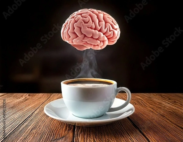 Obraz Generated image. Hot Black coffee on the table. Illustration of the effect drink coffee for brain