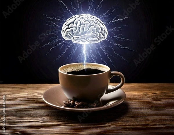 Obraz Generated image. Hot Black coffee on the table. Illustration of the effect drink coffee for brain