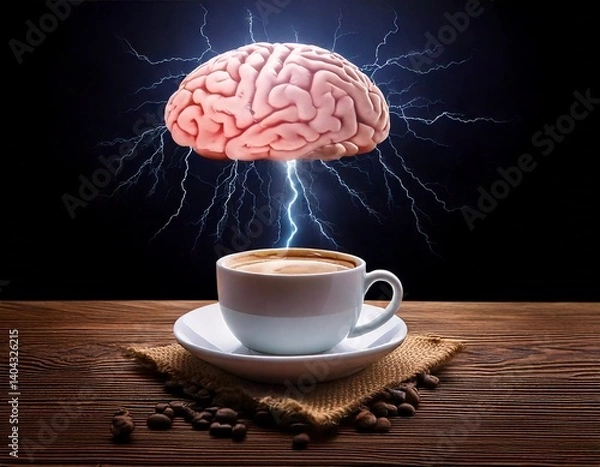 Obraz Generated image. Hot Black coffee on the table. Illustration of the effect drink coffee for brain