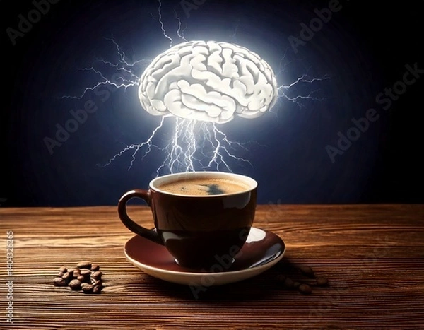 Obraz Generated image. Hot Black coffee on the table. Illustration of the effect drink coffee for brain