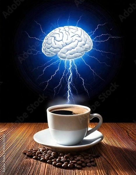 Obraz Generated image. Hot Black coffee on the table. Illustration of the effect drink coffee for brain