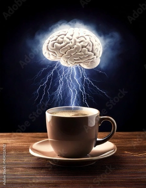 Obraz Generated image. Hot Black coffee on the table. Illustration of the effect drink coffee for brain